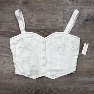 NWT Maeve Anthropologie White Linen Blend Buttonfront Vest Crop Top Size L